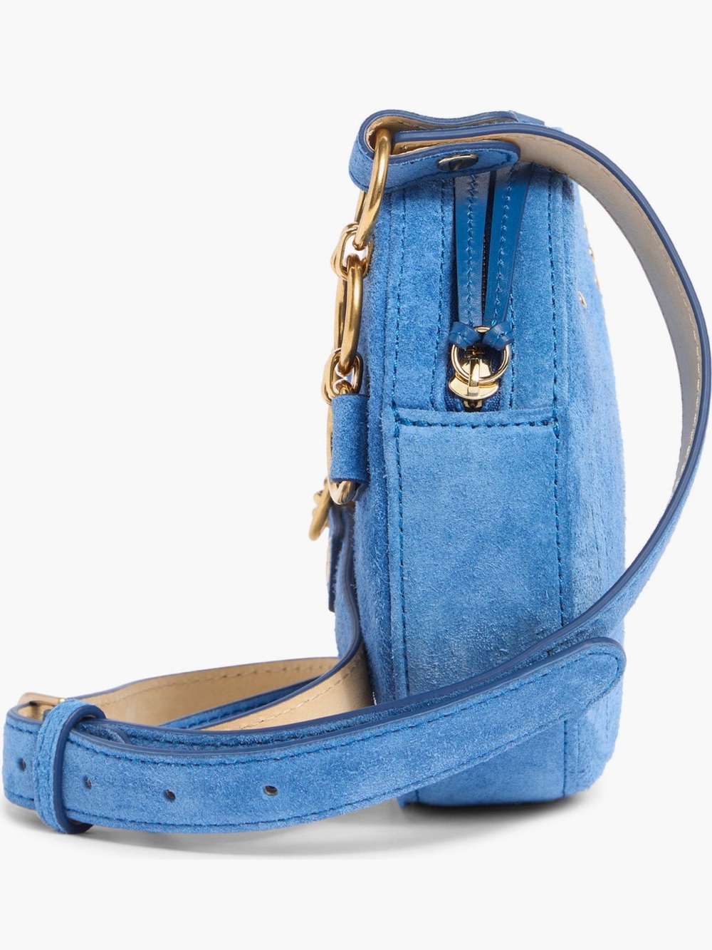 Longchamp Blue Suede Round bag with Gold Studs - Picture 4 of 4